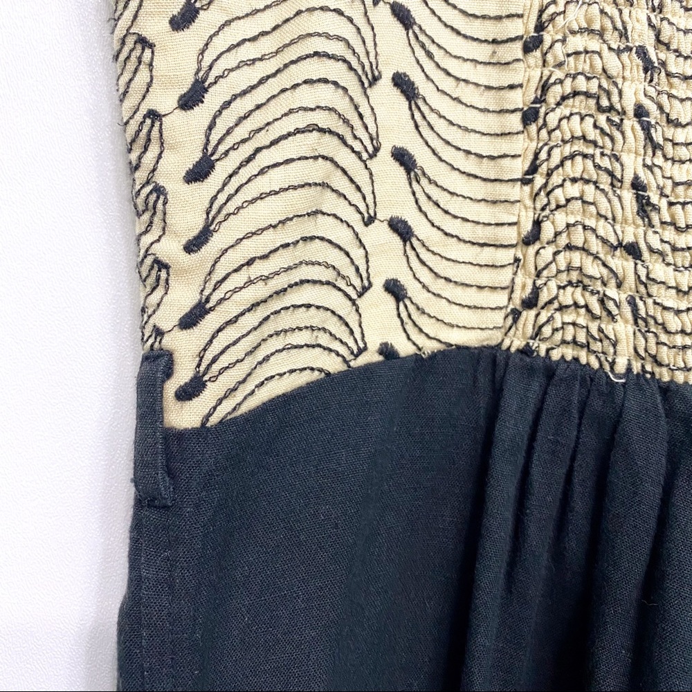 anthro | lilka banana bunch embroidered romper linen smocked s - Picture 9 of 13